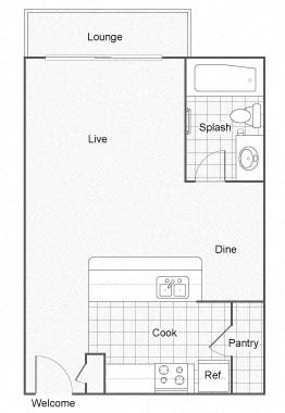 The Row | Apartments | Floorplan| 1bath_400sqft
